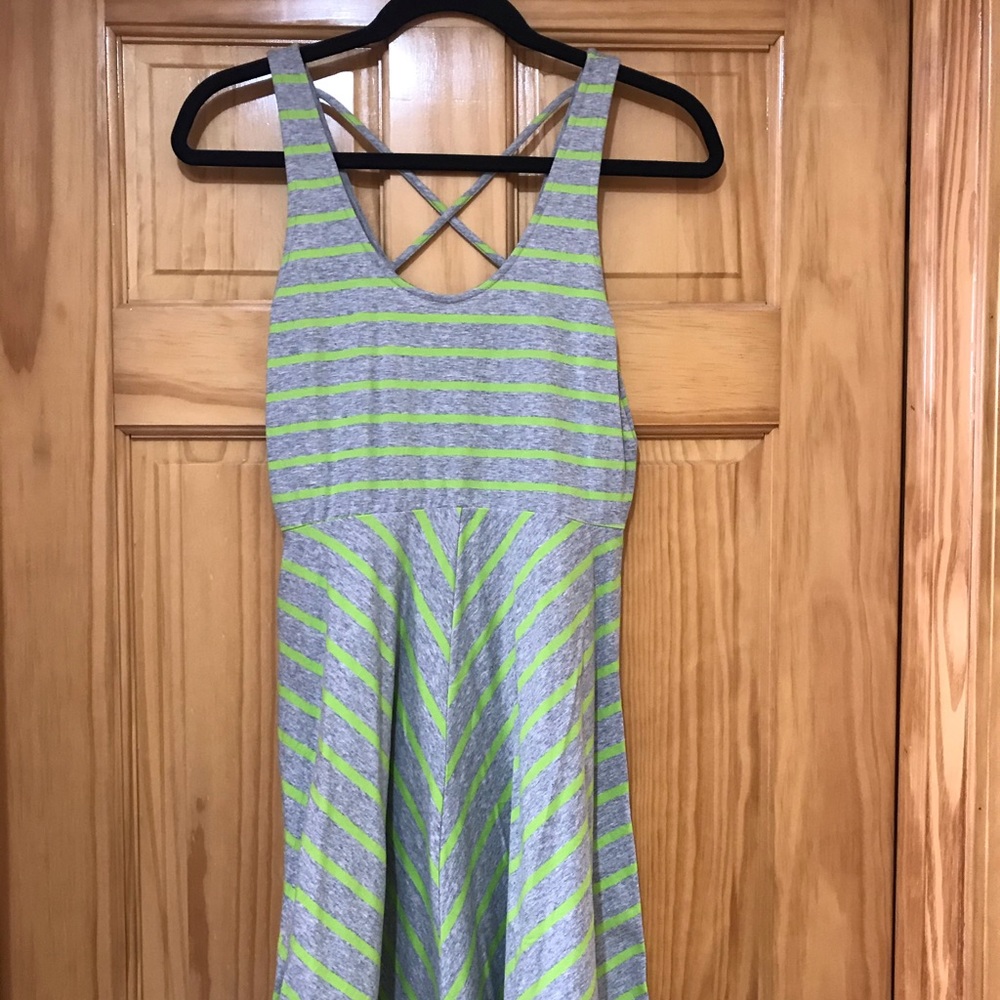 SO medium gray and lime green skater dress